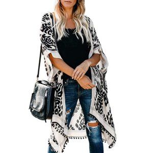 Black and White Printed Kimono Style Cover-up